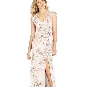 After six 6810..Ruffled Sleeve Mermaid Dress w/ Front Slit..Blush Garden..Sz 14